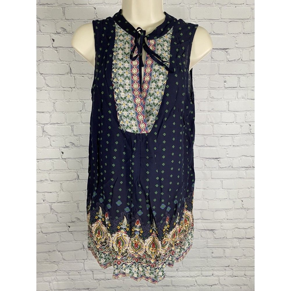 NWT Weekend Suzanne Betro Colorful Pintuck Placket Sleeveless V Neck Tunic S